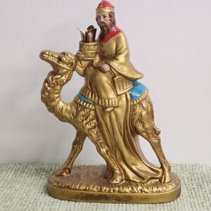 VTG Star Japan Magi on Camel Hand Painted Nativity Wise Man 8" Gold Figure
